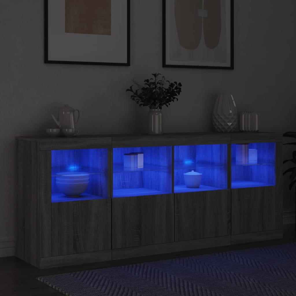 Sideboard with LED Lights Grey Sonoma 163x37x67 cm